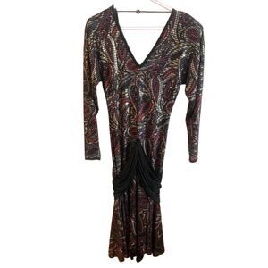 Vintage 80's Janine's Fashions of London Mosaic Metallic Midi Dress Size M